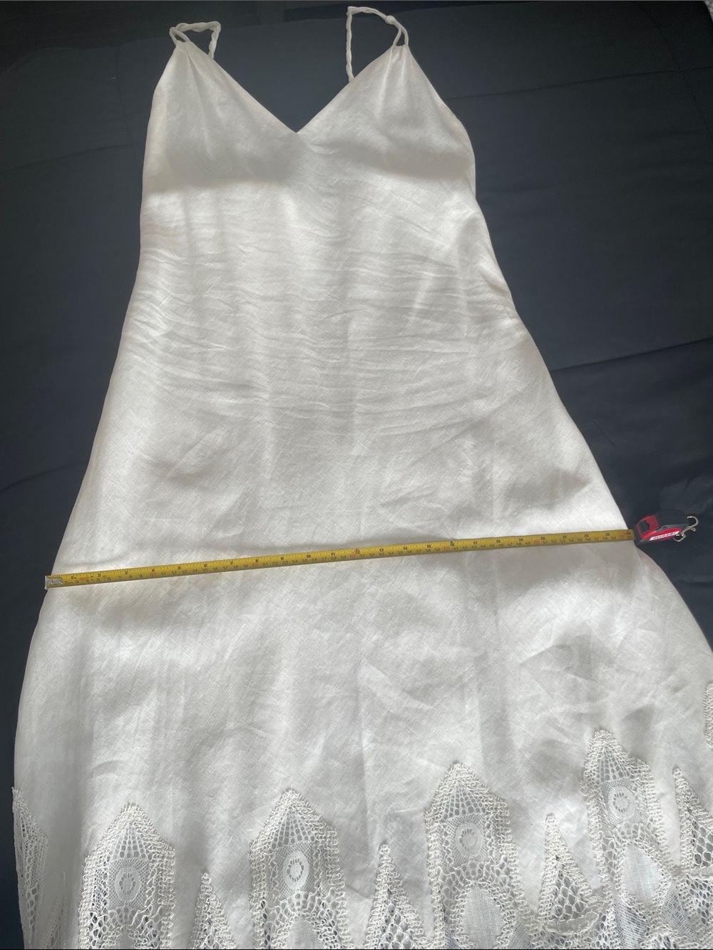 Zara Ivory Maxi Slip Dress with Lace Trim 100% Linen - Picture 8 of 8